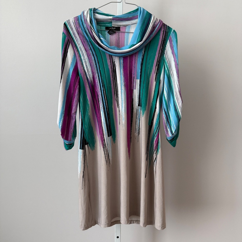 Alfani dx‎ XSP Cowl Neck Tunic Top Art To Wear Tab Sleeve Teal